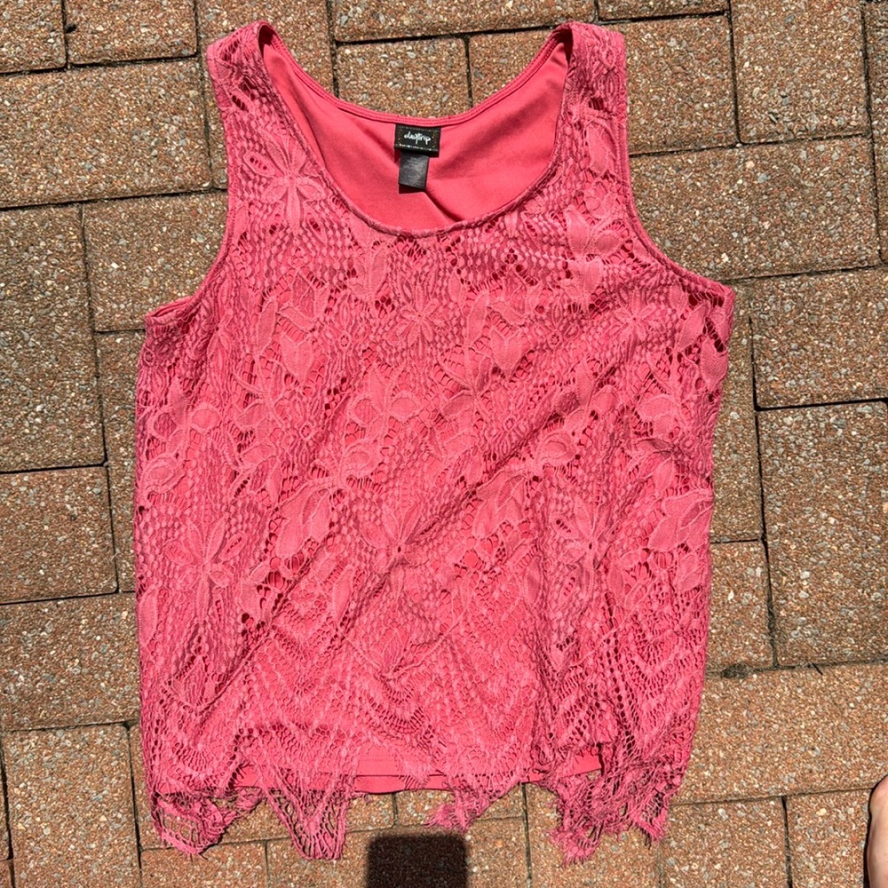 DAYTRIP Pink Tank Top with Lace Overlay
